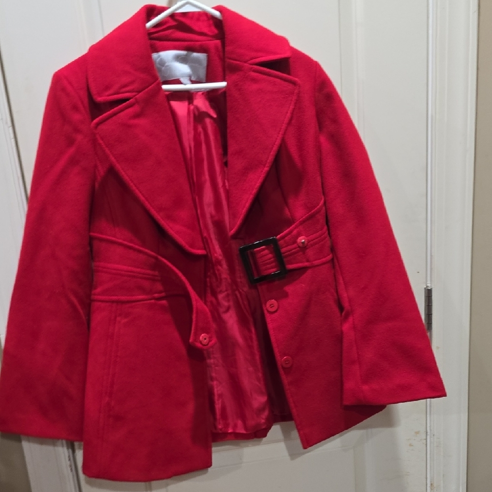 Jessica Simpson Red Pea Coat with Belt size medium